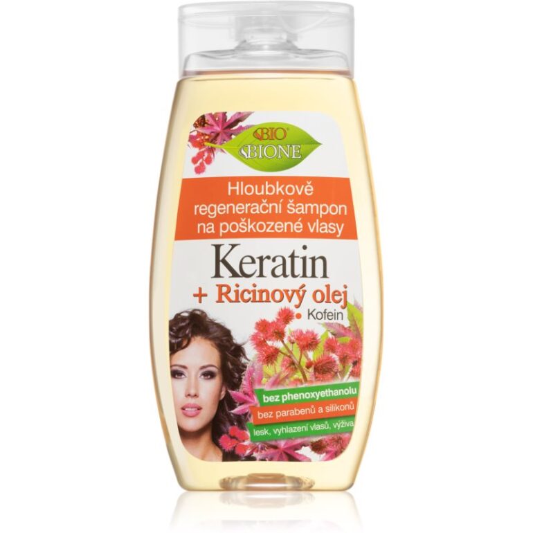 Bione Cosmetics Keratin + Ricinový olej hĺbkovo regeneračný šampón na vlasy 260 ml