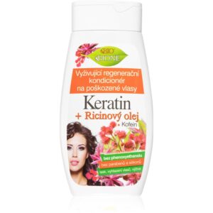 Bione Cosmetics Keratin + Ricinový olej regeneračný kondicionér pre slabé a poškodené vlasy 260 ml